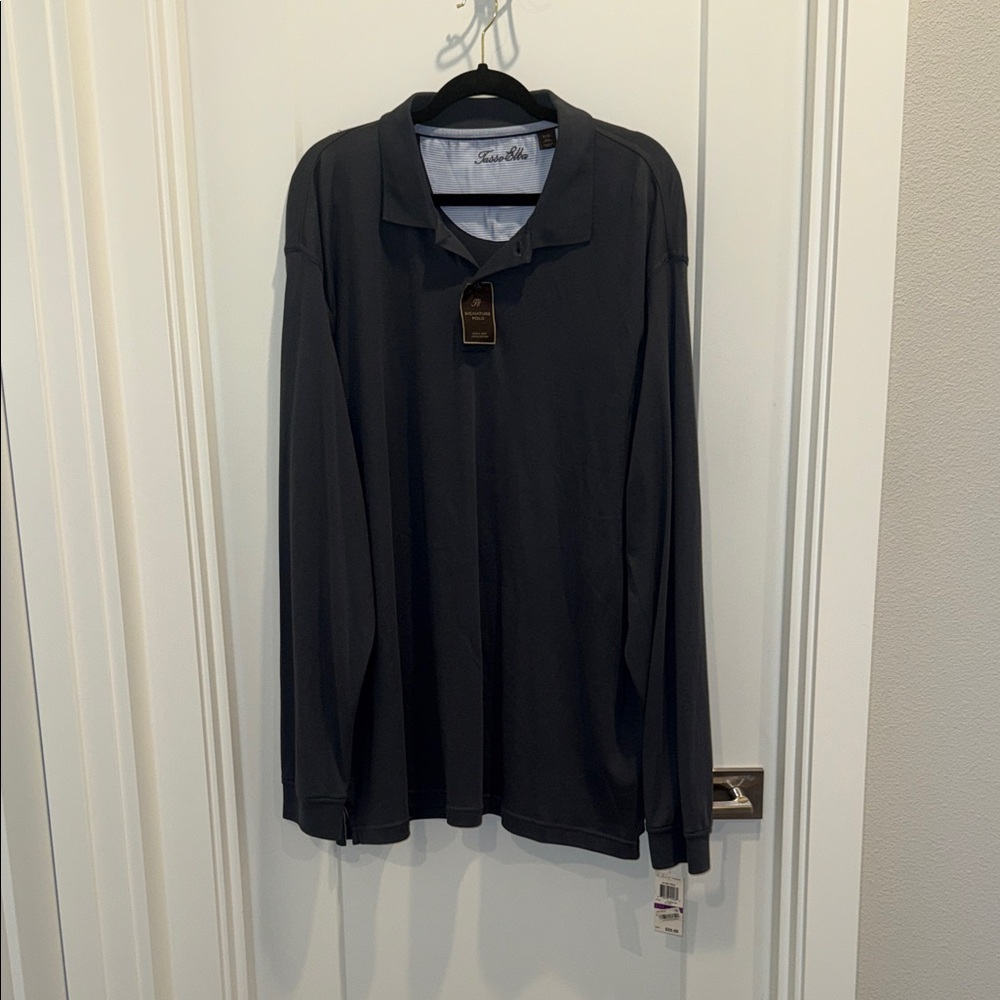 Tasso Elba Charcoal Long Sleeve Polo Shirt